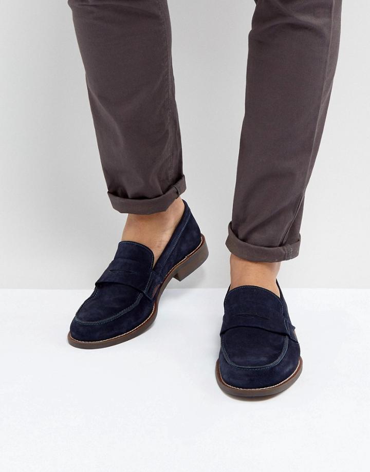 Dune Penny Loafers In Navy Suede - Blue