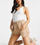 Missguided Petite Faux Leather Shorts With Pocket Detail In Cream-white