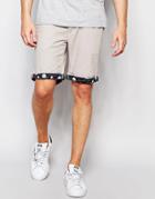 Bellfield Chino Shorts With Contrast Wave Print Turn Up - Stone