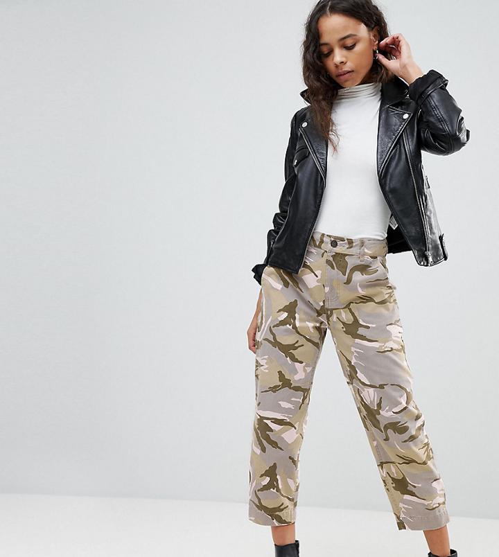 Asos Petite Wide Leg Canvas Pants In Pink Camo Print - Multi