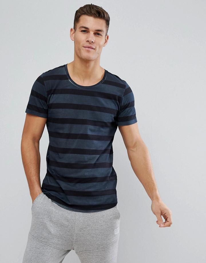 Jack & Jones Originals T-shirt With Stripe And Curved Hem - Black