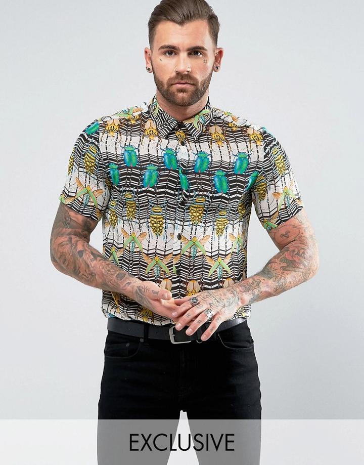 Reclaimed Vintage Inspired Party Shirt In Reg Fit In Beetle Print - Black