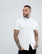 Farah Brewer Slim Fit Short Sleeve Oxford Shirt In White - White