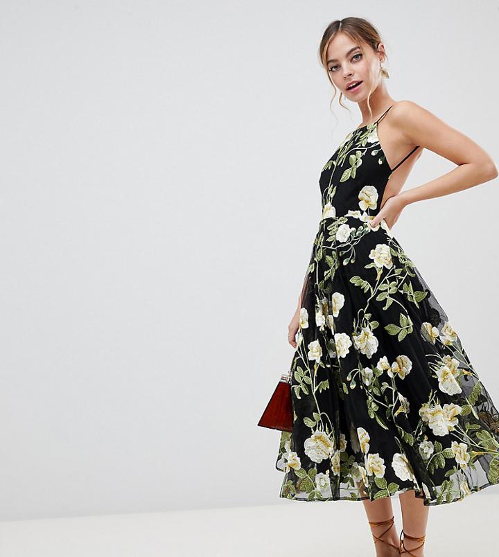 Asos Edition Petite Halter Neck Embroidered Midi Dress - Multi