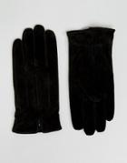 Barneys Suede Gloves In Black - Black