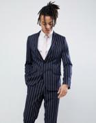 Devils Advocate Slim Navy And Burgundy Stripe Suit Jacket - Navy