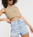 Asos Design Tall Denim High Rise 80s Mom Shorts In Light Wash-blues