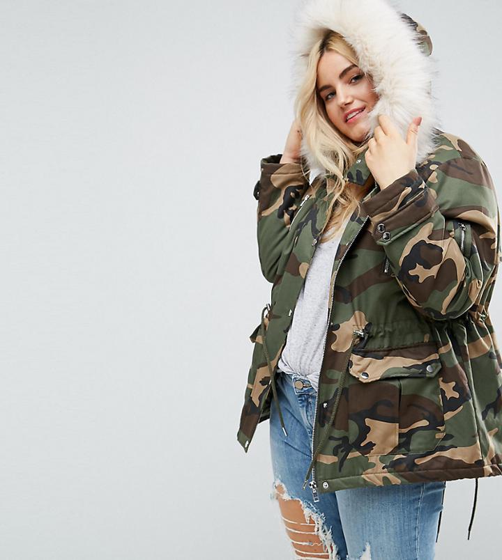 Asos Curve Ultimate Camo Parka - Multi