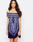 Band Of Gypsies Smock Dress In Off Shoulder With Print - Multi
