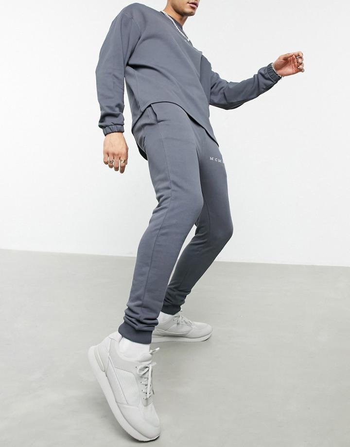 Asos Design Set Sweatpants With Metallic Embroidered Roman Numerals Print-grey