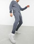 Asos Design Set Sweatpants With Metallic Embroidered Roman Numerals Print-grey