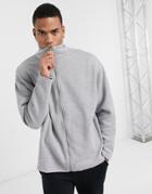 Asos Design Oversized Jersey Track Jacket In Gray Heather With Funnel Neck And Chunky Zip-grey