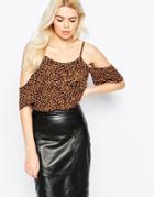 Daisy Street Cami Top With Frill Sleeves In Animal Print