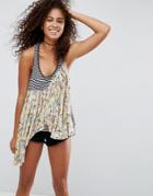 Asos Tank With Drop Armhole In Washed Stripe With Ruffle Detail - Gray