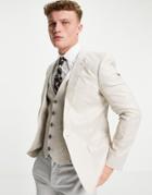 Asos Design Wedding Super Skinny Suit Jacket In Stone Cotton Linen-neutral