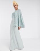 Maya Bridesmaid Allover Contrast Sequin Cape Maxi Dress In Blue-blues