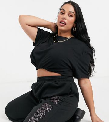 Skinnydip Curve X Jade Thirlwall Sweatpants With Hot Wasabi Diamante Slogan Set-black