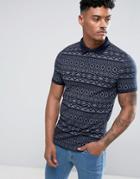 Asos Muscle Polo With Geo-tribal Print - Blue
