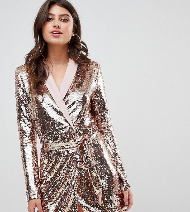 Unique21 Belted Plunge Front Sequin Blazer Dress - Silver
