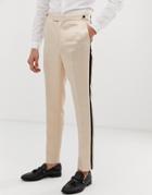 Asos Design Skinny Tuxedo Prom Suit Pants In Black With Champagne Side Stripe - Cream
