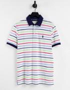 Polo Ralph Lauren Golf Icon Logo Yarn Dyed Stripe Performance Pique Polo In White Multi