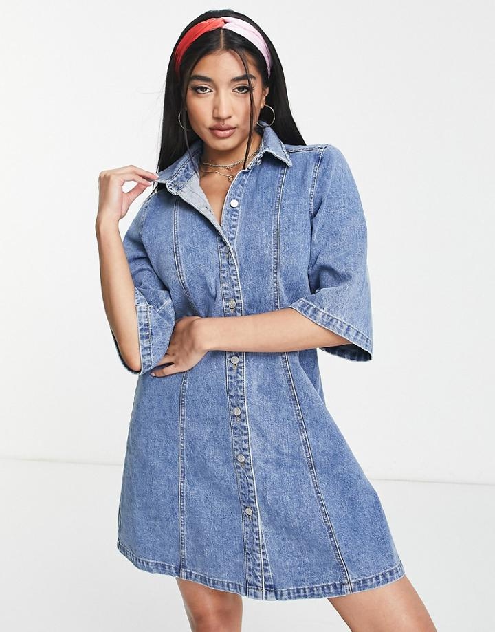 Monki Denim Mini Shirt Dress In Blue
