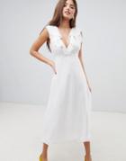 Fashion Union Midi Dress With Frill Detail - White