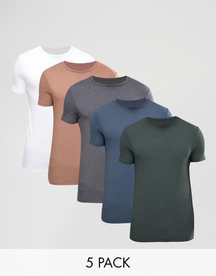 Asos Muscle T-shirt With Crew Neck 5 Pack - Multi