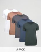 Asos Muscle T-shirt With Crew Neck 5 Pack - Multi
