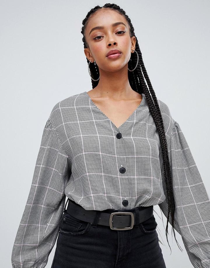 Bershka Check Button Front Blouse - Multi
