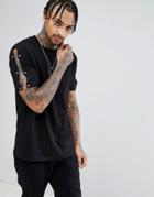 Asos Relaxed Longline T-shirt With Gold Pin Sleeves - Black