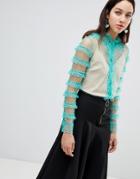 To Be Adored Ulrikke Sheer Ruffle Blouse - Green
