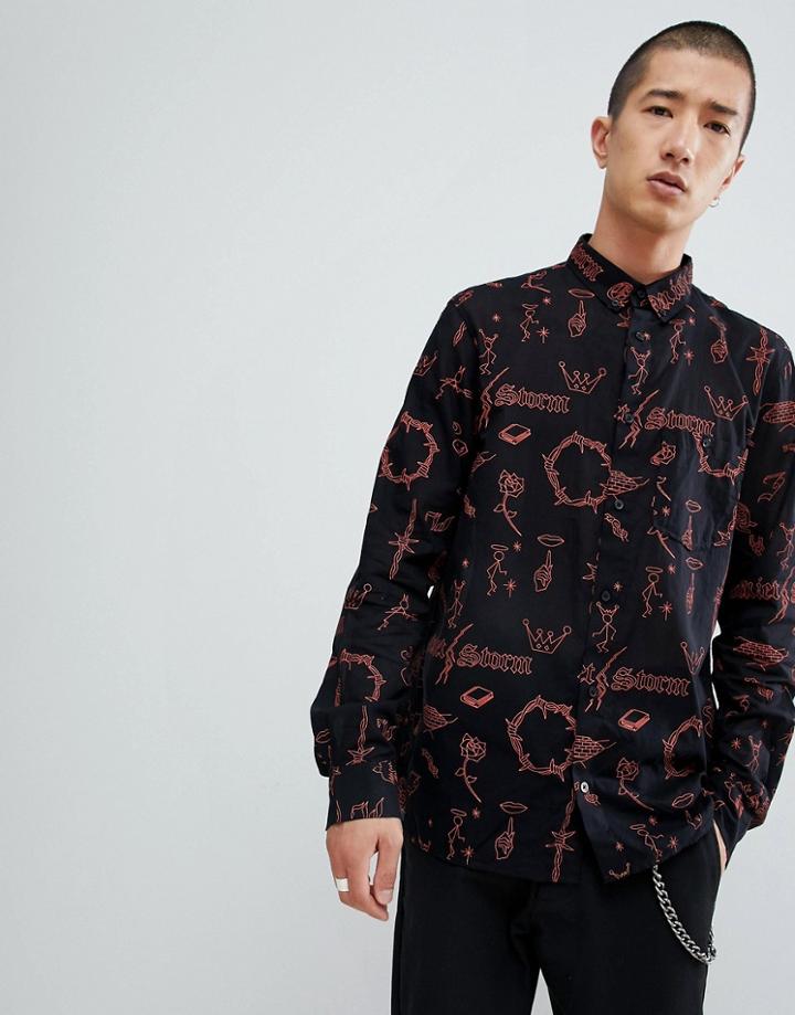 Weekday Carl Scribble Shirt - Black