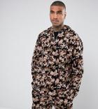 Reclaimed Vintage Inspired Oversized Camo Overhead Shirt With Hood And Half Zip - Brown