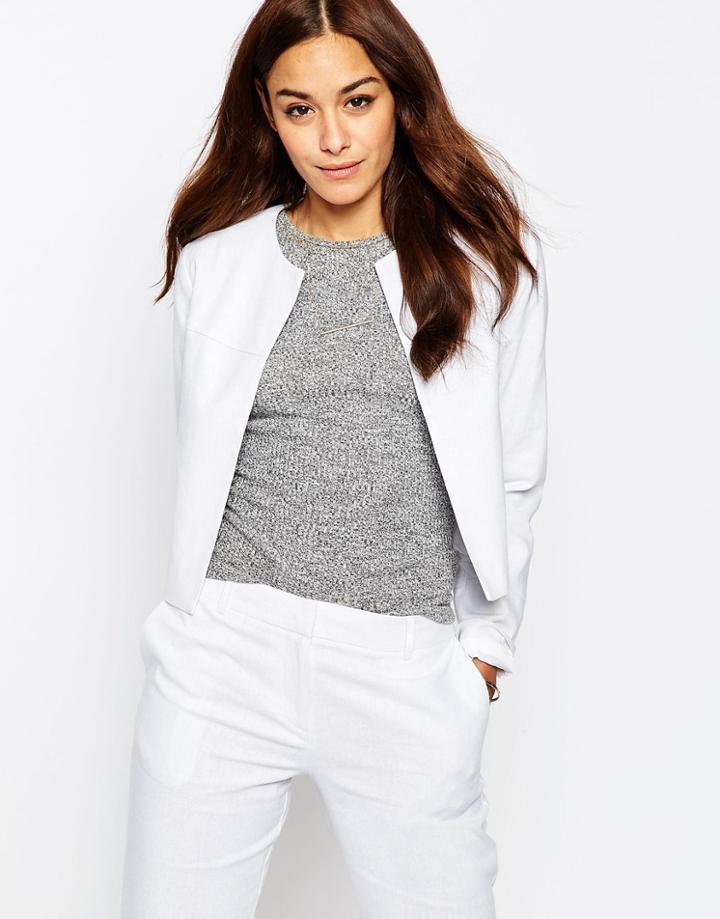 Asos Crop Blazer In Linen - White