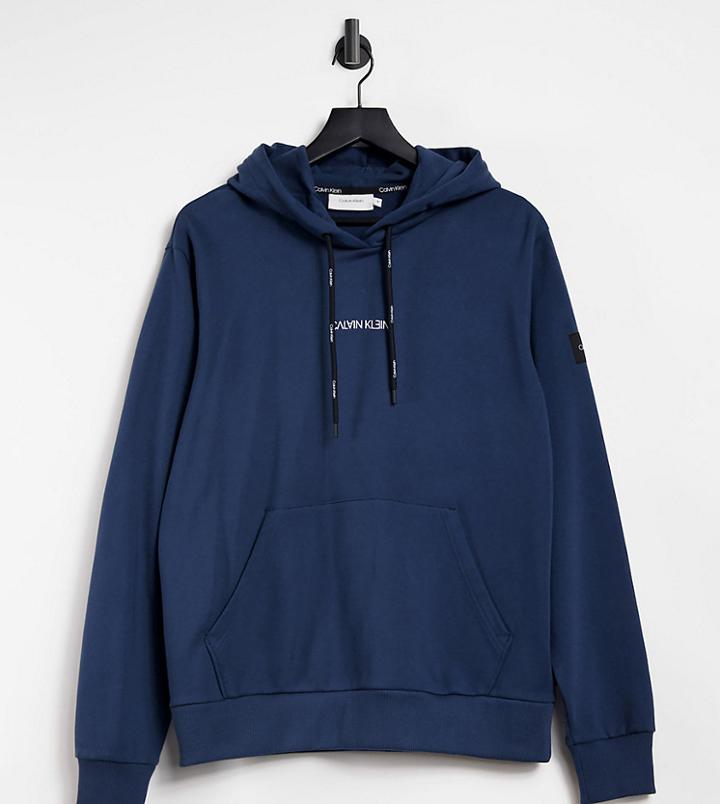Calvin Klein Exclusive To Asos Reversed Center Logo Hoodie In Dark Ocean-blues
