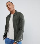 Asos Design Tall Jersey Harrington Jacket In Black With White Tipping - Green