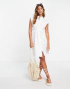 Selected Femme Organic Cotton Sleeveless Midi Dress With Tie Waist In White