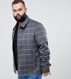 Asos Design Plus Wool Mix Zip Through Jacket With Window Pane Check-gray