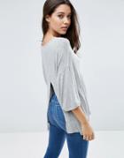 Asos Top With Kimono Sleeve And Split Back In Oversized Fit - Gray