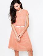 Jasmine Midi Dress With Pleat Front - Peach