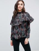 Influence High Neck Ruffle Top - Black
