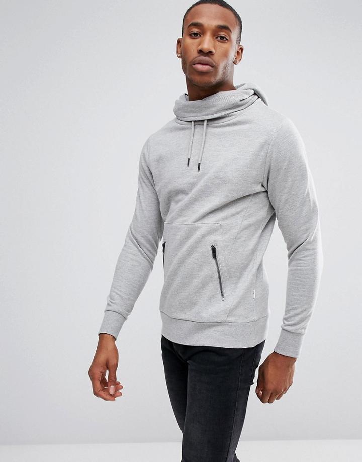 Jack & Jones Core Hoodie With Funnel Hood - Gray