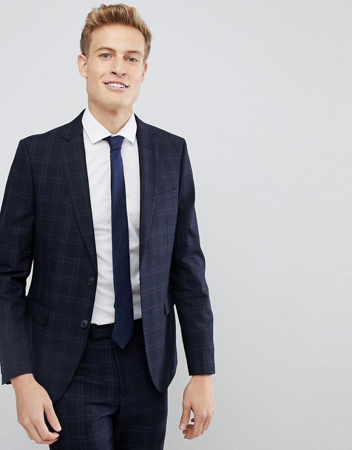 Moss London Skinny Suit Jacket In Check-navy