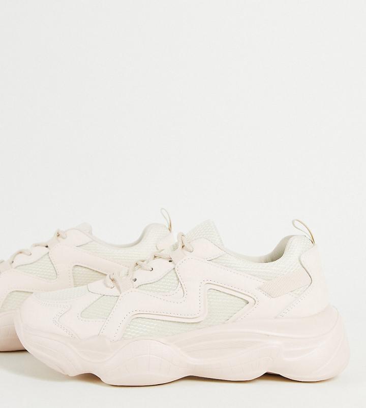 Truffle Collection Wide Fit Chunky Bubble Sole Sneakers In Sand-neutral