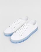 Asos Design Sneakers In White With Translucent Blue Sole
