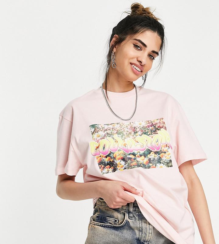 Collusion Warped Branded Oversized T-shirt In Pink