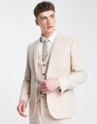 Asos Design Skinny Wool Mix Suit Jacket In Basketweave Texture In Stone-neutral