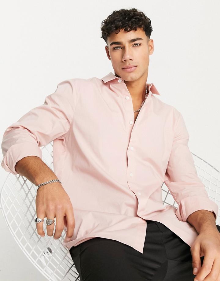 Asos Design Regular Fit Shirt In Light Pink