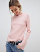 Pieces High Neck Sweater With Fluted Sleeve - Pink